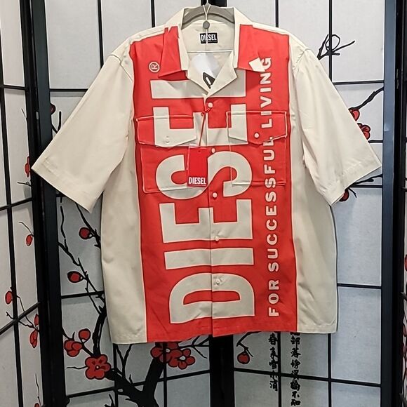 Diesel S-Mac-22 Bowling Shirt With Maxi Logo Print - Picture 3 of 12